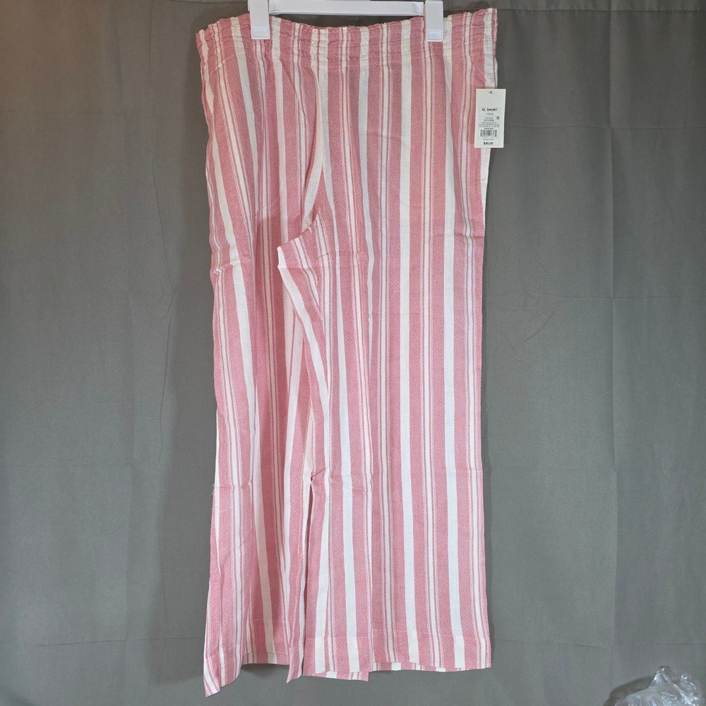 A New Day Red White Striped Wide Leg Linen Blend Pants XL Short NWT PID-2M7KM7